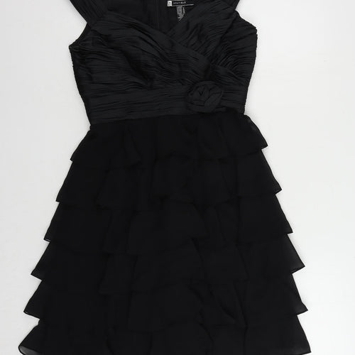 JS Boutique Womens Black Polyester A-Line Size 10 V-Neck Zip - Ruffle