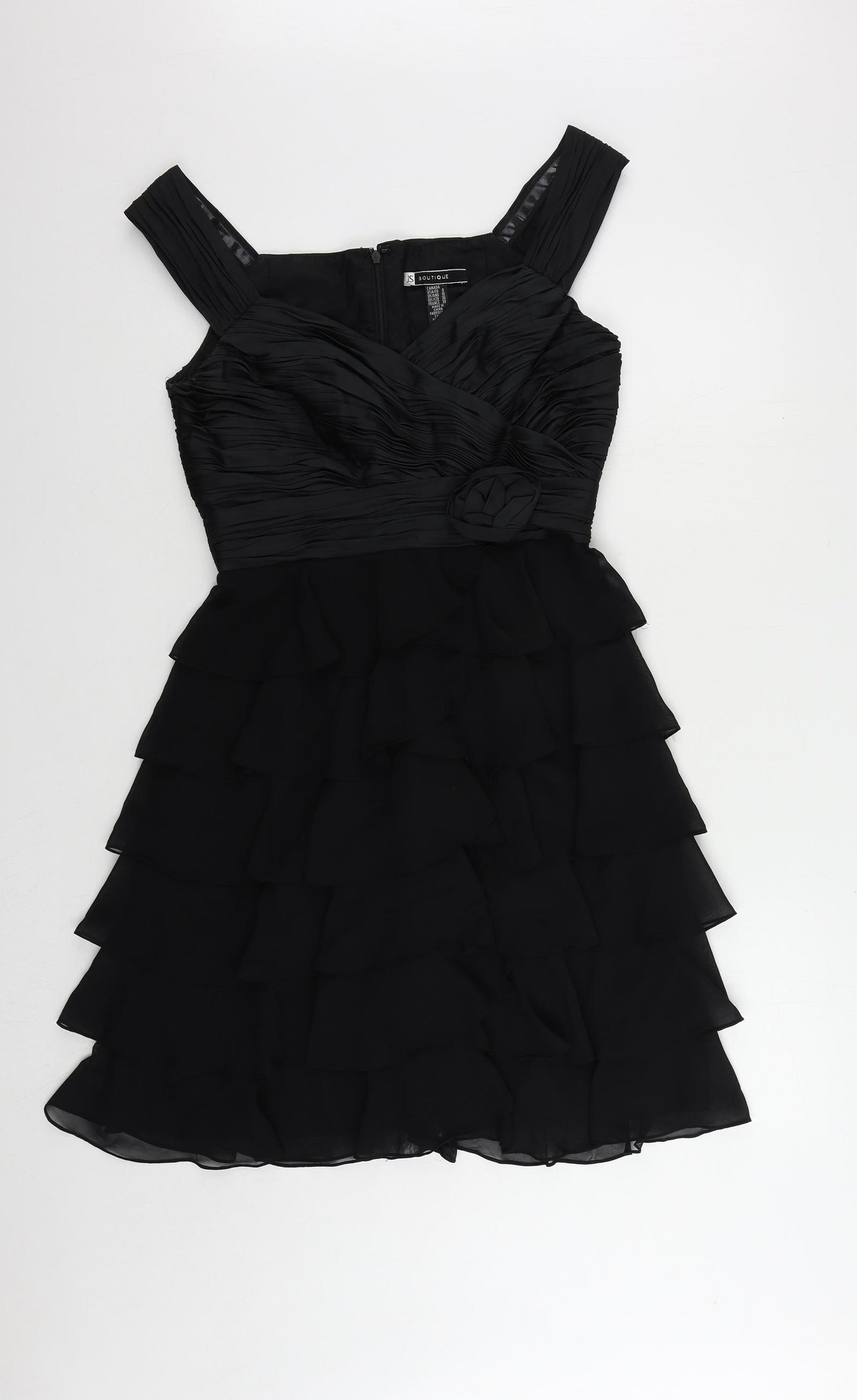 JS Boutique Womens Black Polyester A-Line Size 10 V-Neck Zip - Ruffle