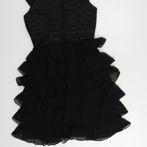 JS Boutique Womens Black Polyester A-Line Size 10 V-Neck Zip - Ruffle