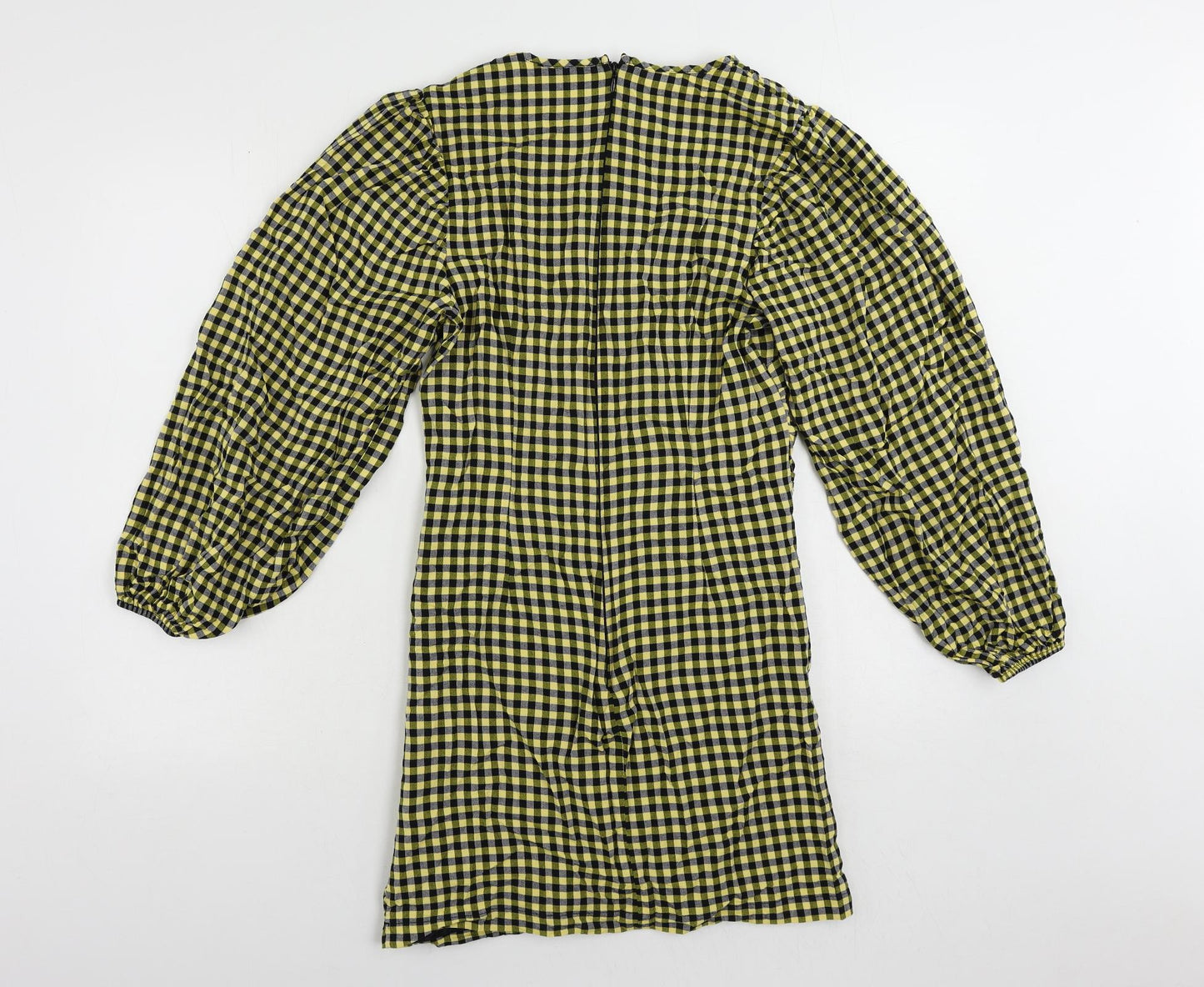 Topshop Womens Yellow Gingham Viscose Pencil Dress Size 10 V-Neck Zip
