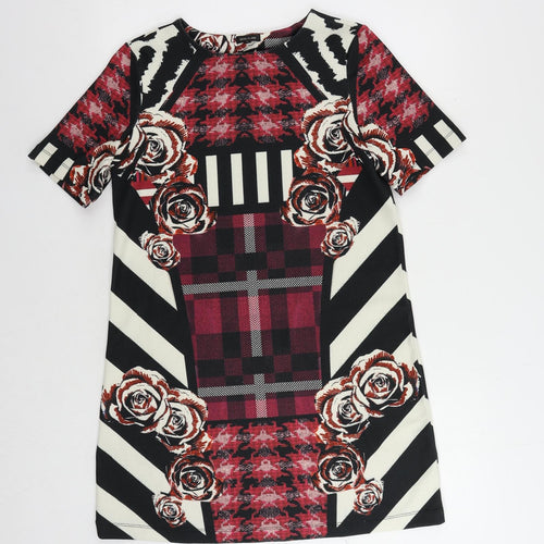 River Island Womens Multicoloured Geometric Polyester Shift Size 10 Boat Neck Pullover
