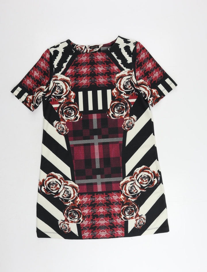 River Island Womens Multicoloured Geometric Polyester Shift Size 10 Boat Neck Pullover