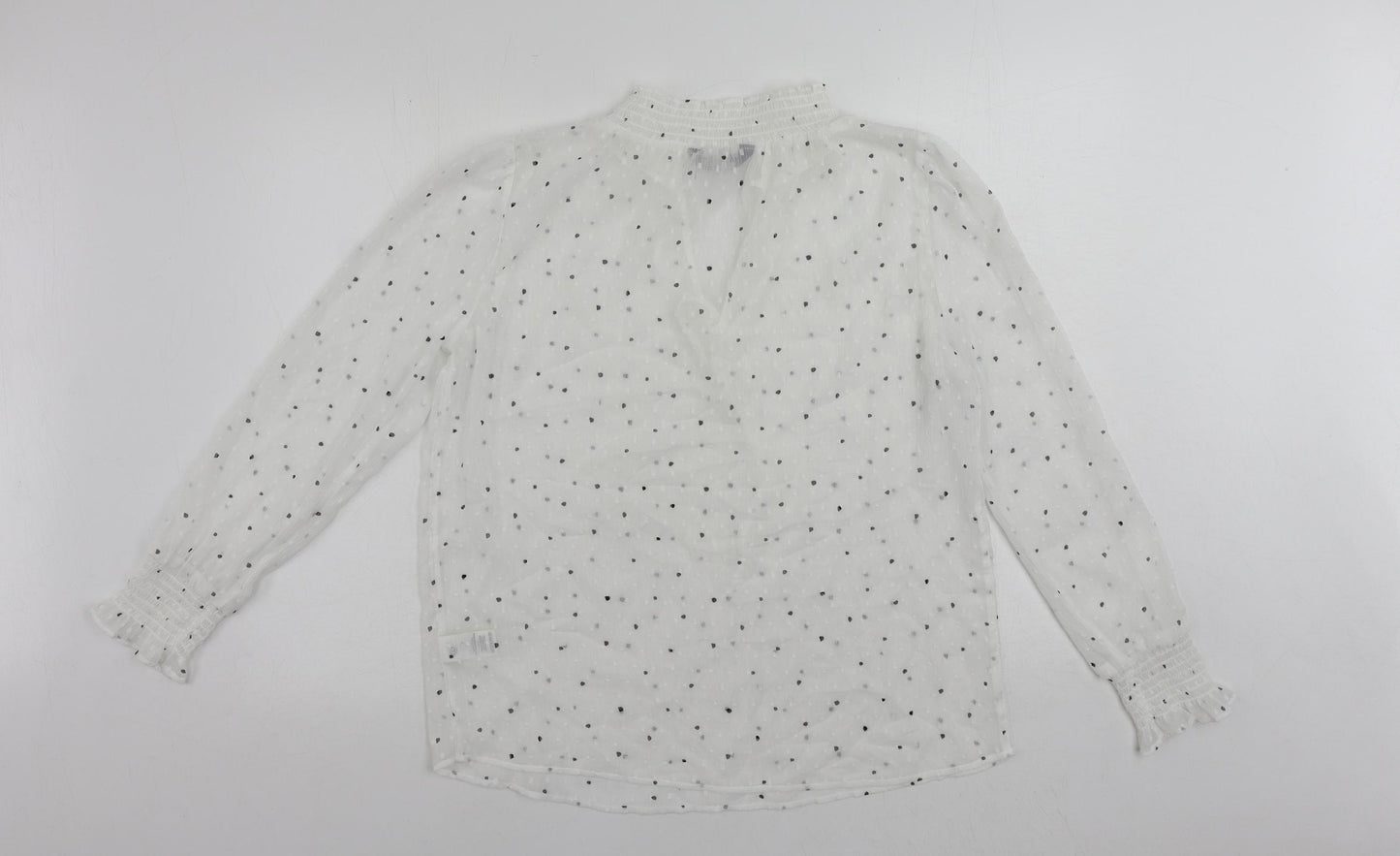 Marks and Spencer Womens White Geometric Polyester Basic Blouse Size 10 V-Neck - Sheer