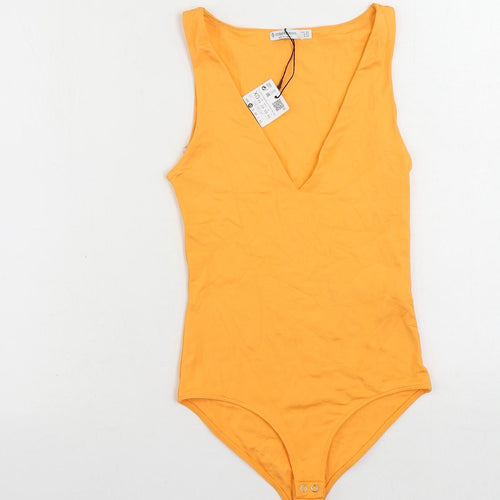Stradivarius Womens Orange Polyamide Bodysuit One-Piece Size XS Snap