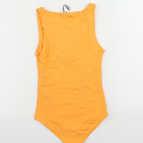Stradivarius Womens Orange Polyamide Bodysuit One-Piece Size XS Snap