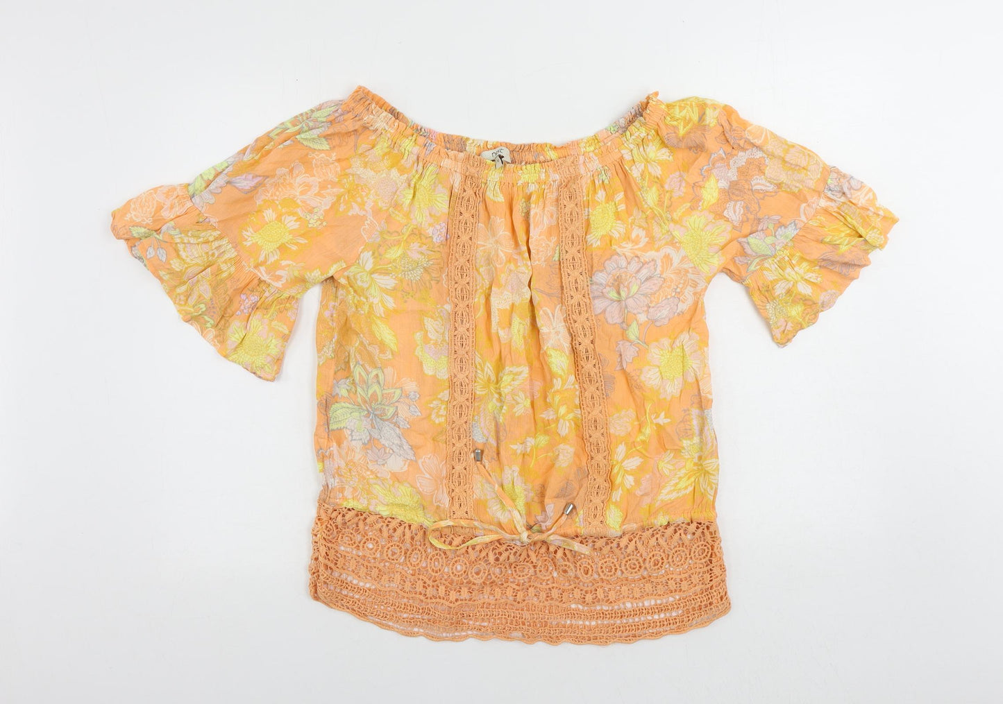 NEXT Womens Orange Floral Viscose Basic Blouse Size 12 Off the Shoulder - Crochet Detail