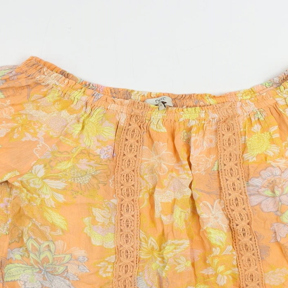 NEXT Womens Orange Floral Viscose Basic Blouse Size 12 Off the Shoulder - Crochet Detail