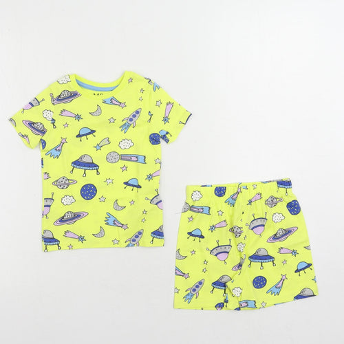 Marks and Spencer Baby Yellow Geometric Cotton Set Pyjama Set Size 18-24 Months Pullover - Space Print