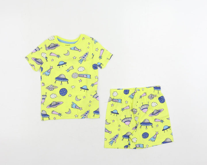 Marks and Spencer Baby Yellow Geometric Cotton Set Pyjama Set Size 18-24 Months Pullover - Space Print