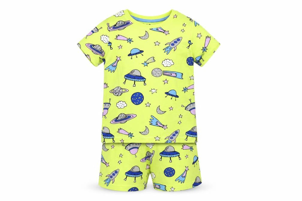 Marks and Spencer Baby Yellow Geometric Cotton Set Pyjama Set Size 18-24 Months Pullover - Space Print