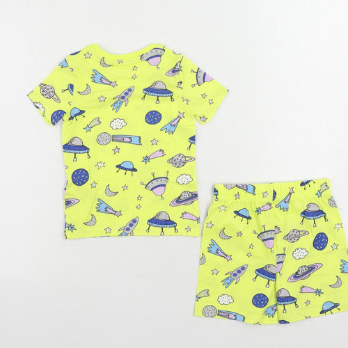 Marks and Spencer Baby Yellow Geometric Cotton Set Pyjama Set Size 18-24 Months Pullover - Space Print