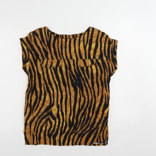 NEXT Womens Brown Animal Print Viscose Basic Blouse Size 8 Boat Neck