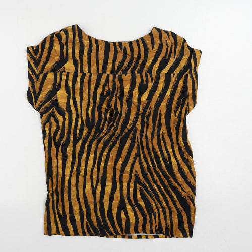 NEXT Womens Brown Animal Print Viscose Basic Blouse Size 8 Boat Neck