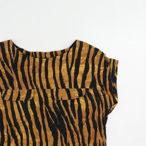 NEXT Womens Brown Animal Print Viscose Basic Blouse Size 8 Boat Neck