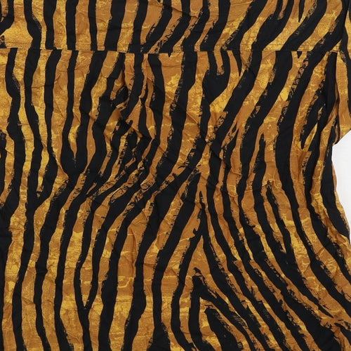 NEXT Womens Brown Animal Print Viscose Basic Blouse Size 8 Boat Neck