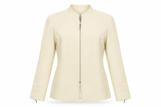 Front view of Dominance Paris women’s beige jacket blazer, size UK 10, zip