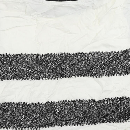 Zara Womens White Viscose Basic Blouse Size M Crew Neck - Lace Detail