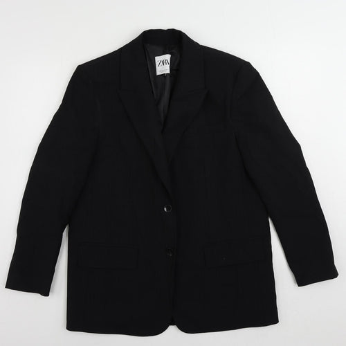 Zara Womens Black Striped Jacket Blazer Size M Button