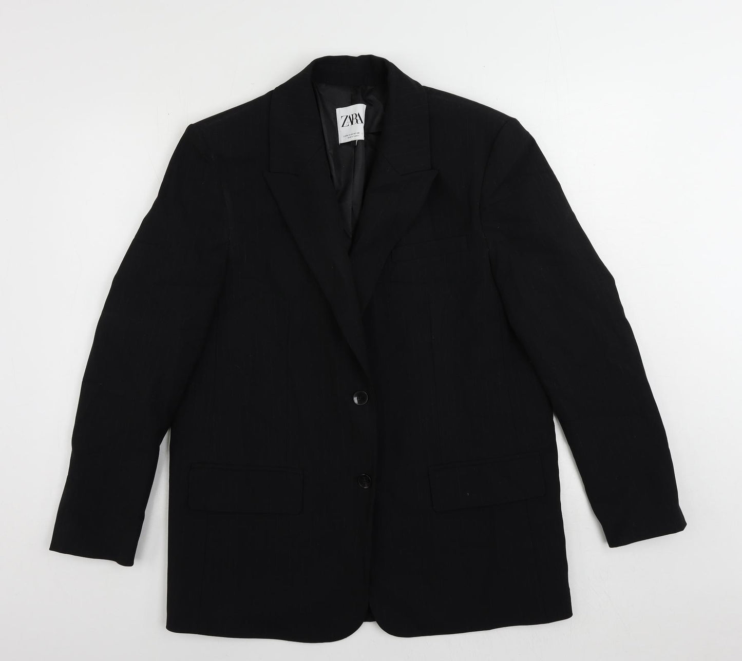Zara Womens Black Striped Jacket Blazer Size M Button