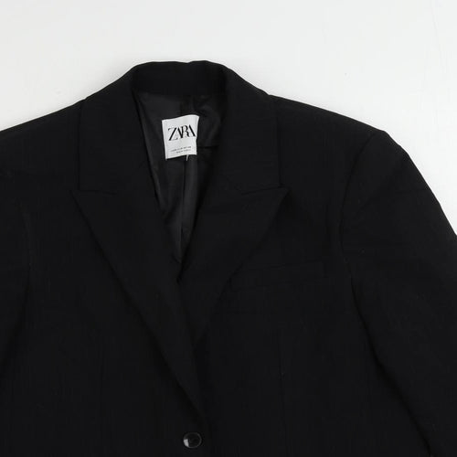 Zara Womens Black Striped Jacket Blazer Size M Button