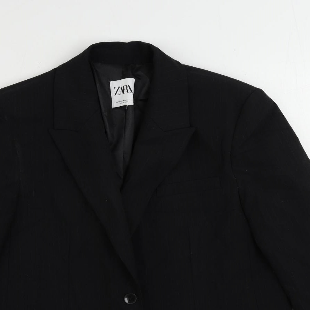 Zara Womens Black Striped Jacket Blazer Size M Button