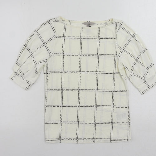 H&M Womens White Geometric Polyester Basic Blouse Size XS Boat Neck