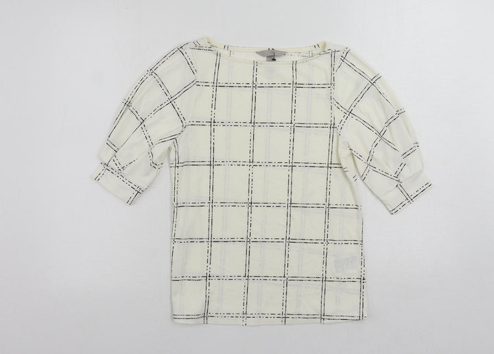 H&M Womens White Geometric Polyester Basic Blouse Size XS Boat Neck