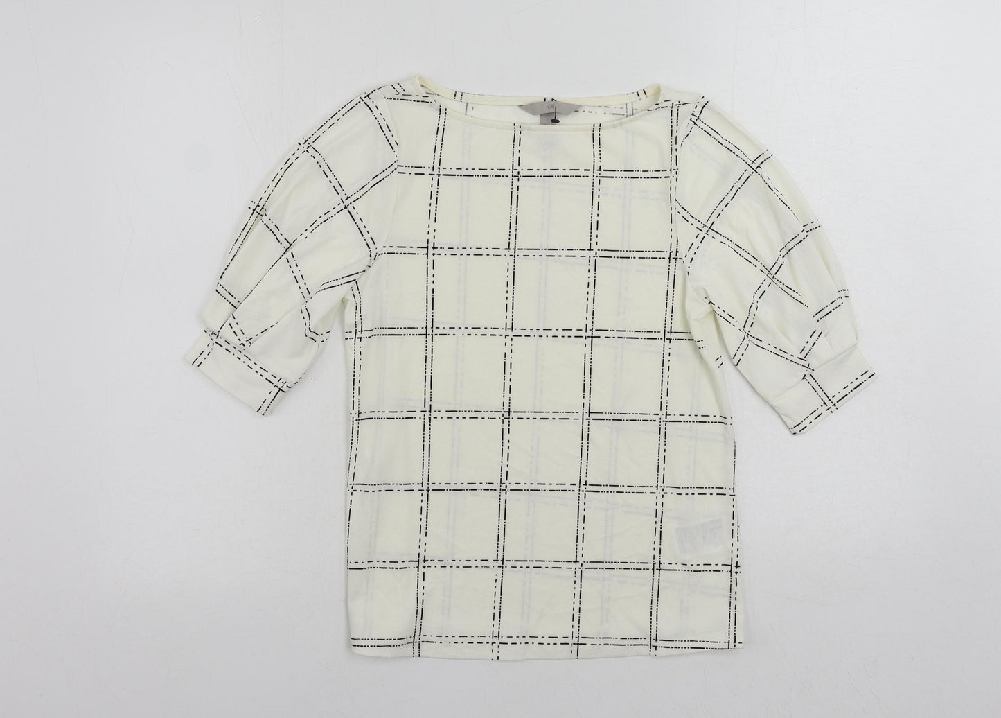 H&M Womens White Geometric Polyester Basic Blouse Size XS Boat Neck