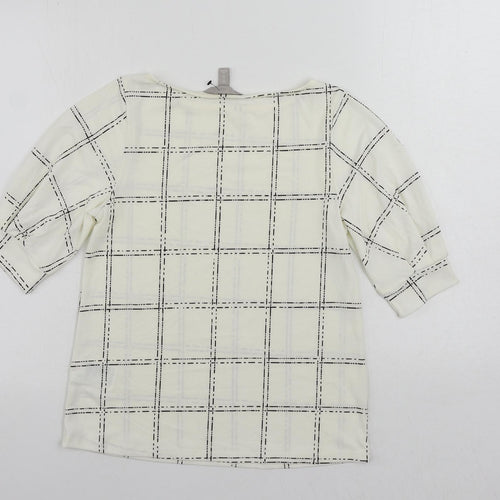 H&M Womens White Geometric Polyester Basic Blouse Size XS Boat Neck