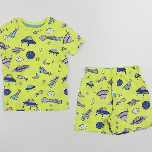 Marks and Spencer Baby Yellow Geometric Cotton Set Pyjama Set Size 18-24 Months Pullover - Space Print