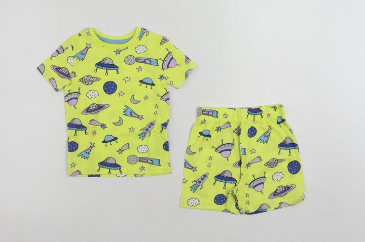 Marks and Spencer Baby Yellow Geometric Cotton Set Pyjama Set Size 18-24 Months Pullover - Space Print