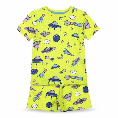 Marks and Spencer Baby Yellow Geometric Cotton Set Pyjama Set Size 18-24 Months Pullover - Space Print