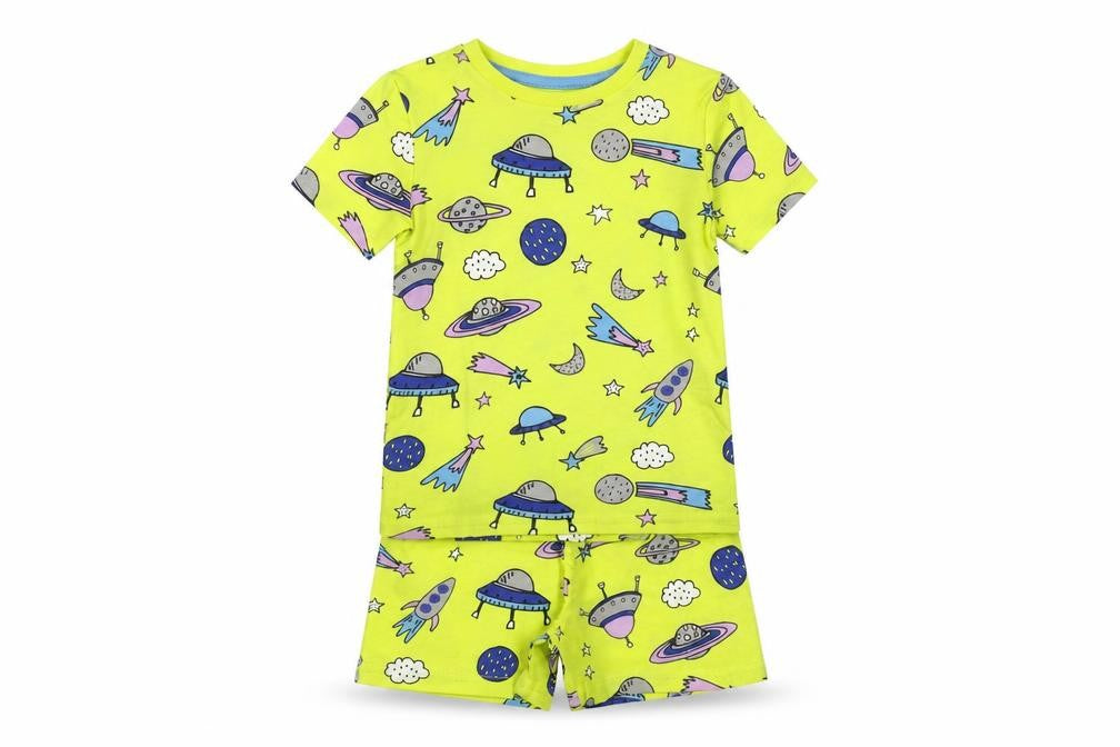 Marks and Spencer Baby Yellow Geometric Cotton Set Pyjama Set Size 18-24 Months Pullover - Space Print