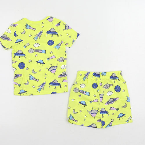 Marks and Spencer Baby Yellow Geometric Cotton Set Pyjama Set Size 18-24 Months Pullover - Space Print