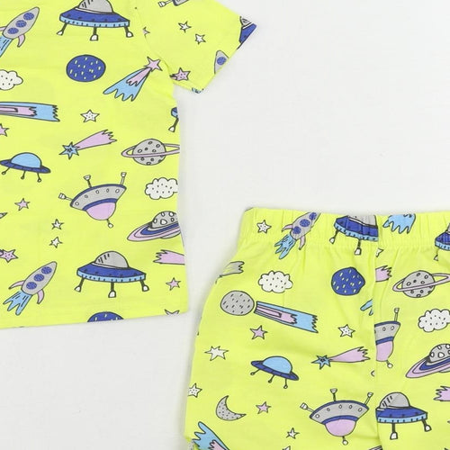 Marks and Spencer Baby Yellow Geometric Cotton Set Pyjama Set Size 18-24 Months Pullover - Space Print