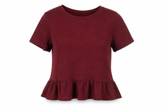 Front view of Divided by H&M women’s red polyester basic blouse, size M, round neck - peplum