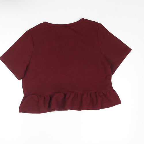 Divided by H&M Womens Red Polyester Basic Blouse Size M Round Neck - Peplum