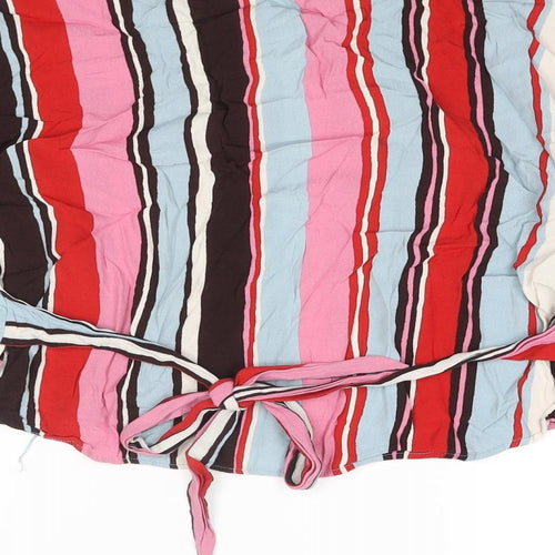 Zara Womens Multicoloured Striped Polyester Basic Blouse Size M Round Neck - Sleeve Slit Detail Belted