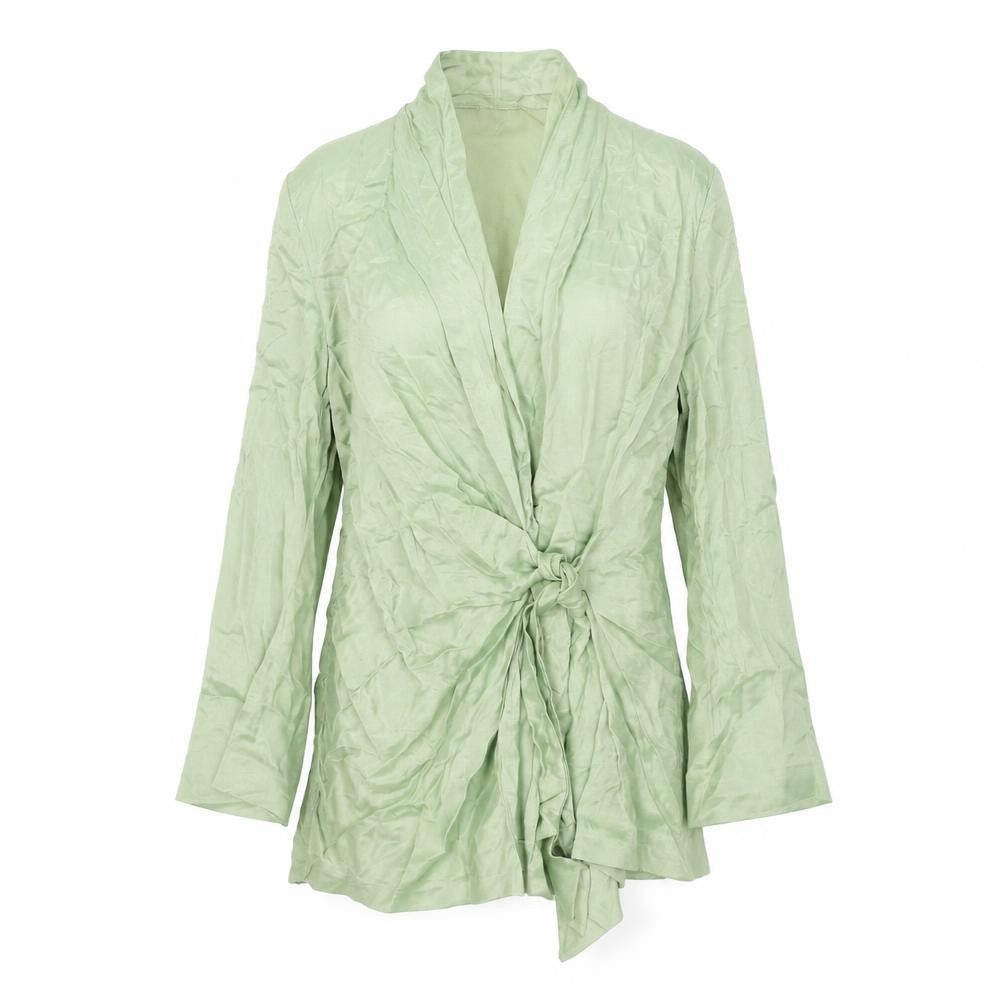 Zara Womens Green Viscose Wrap Dress Size L V-Neck Button