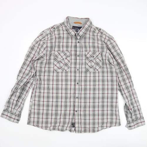 Debenhams Mens Grey Check Cotton Button-Up Size XL Collared Button