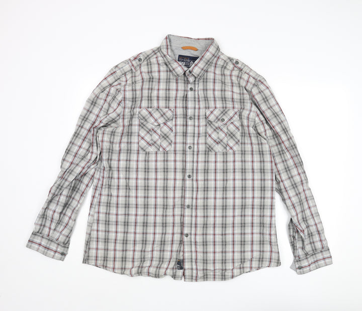 Debenhams Mens Grey Check Cotton Button-Up Size XL Collared Button