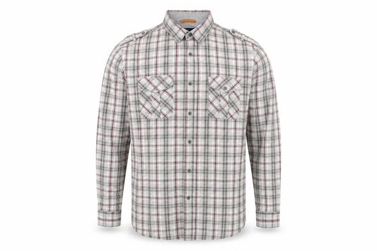 Front view of Debenhams men’s grey check cotton button-up, size XL, collared button