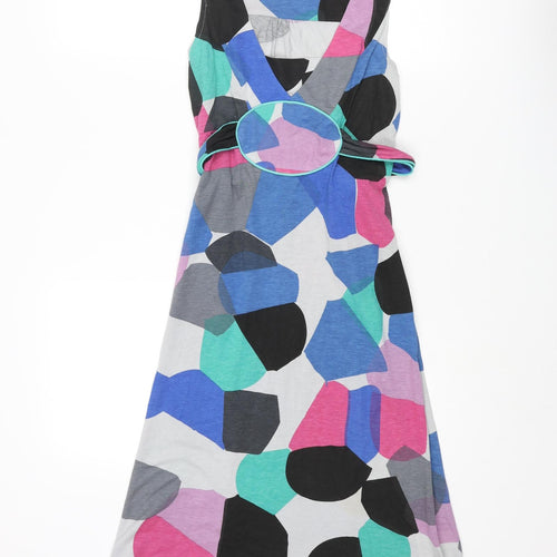 Numph Womens Multicoloured Geometric Modal A-Line Size S V-Neck Pullover - Belted