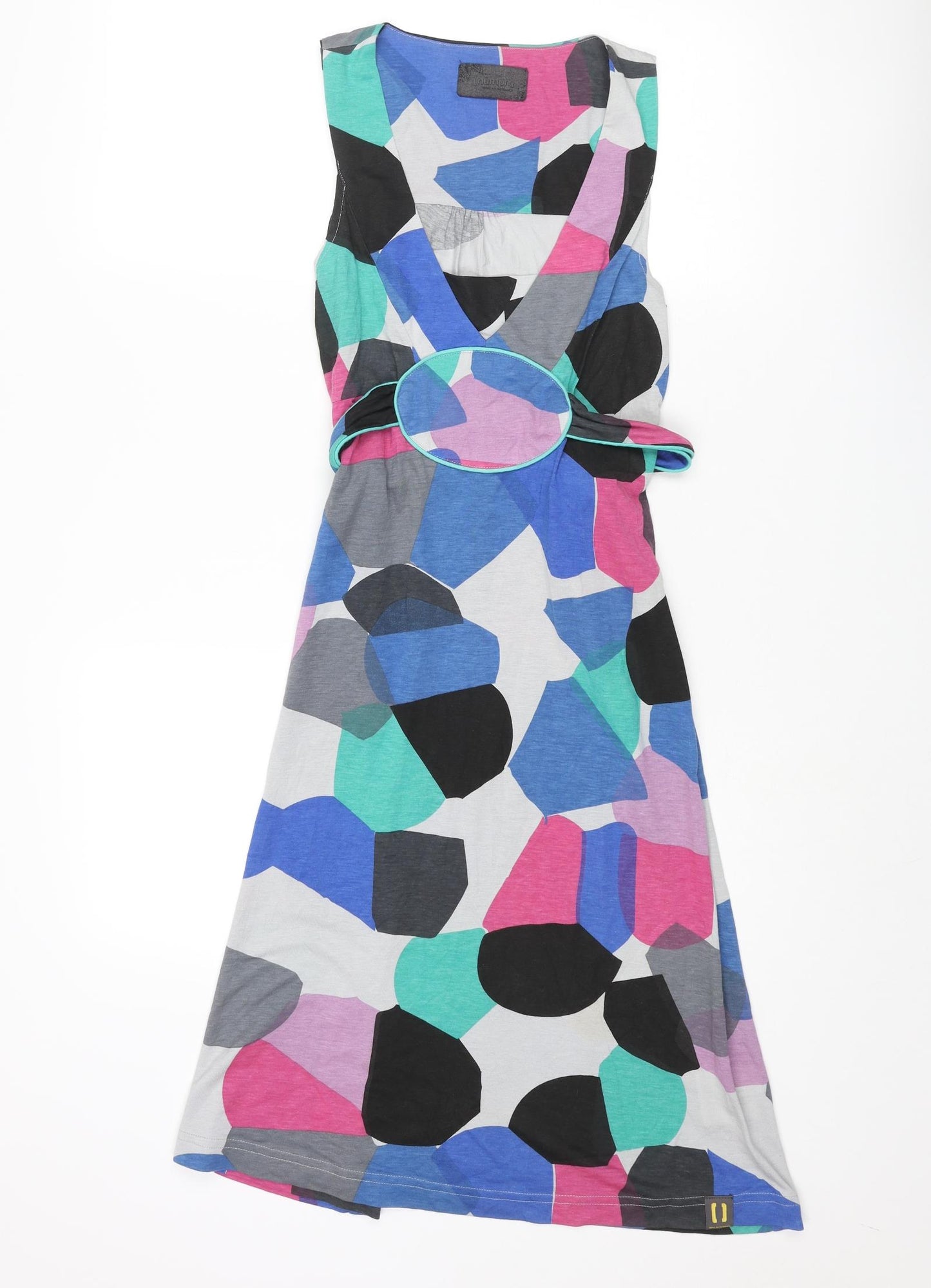 Numph Womens Multicoloured Geometric Modal A-Line Size S V-Neck Pullover - Belted