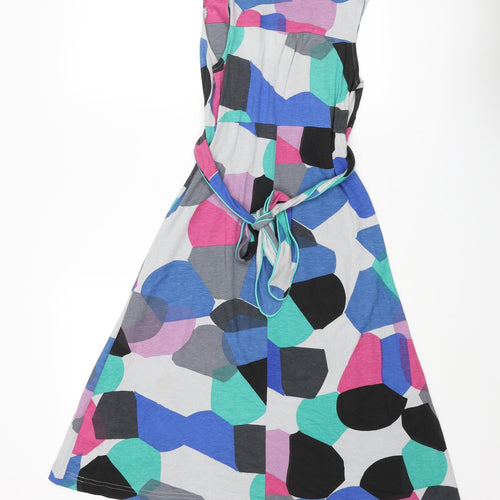 Numph Womens Multicoloured Geometric Modal A-Line Size S V-Neck Pullover - Belted