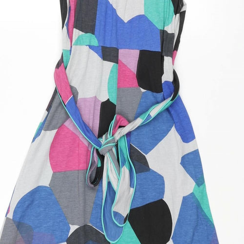 Numph Womens Multicoloured Geometric Modal A-Line Size S V-Neck Pullover - Belted