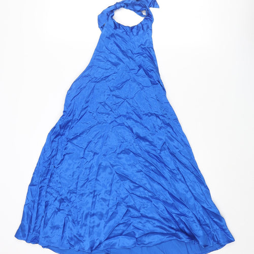 Zara Womens Blue Polyester A-Line Size M Halter Button