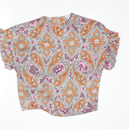 River Island Womens Multicoloured Paisley Polyester Basic Blouse Size S Round Neck
