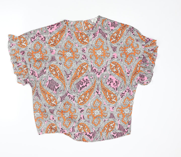 River Island Womens Multicoloured Paisley Polyester Basic Blouse Size S Round Neck