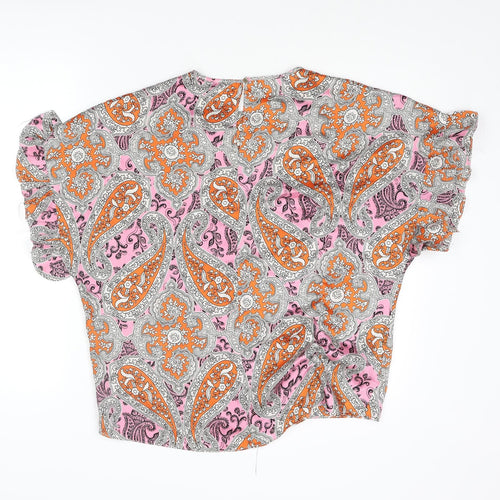River Island Womens Multicoloured Paisley Polyester Basic Blouse Size S Round Neck